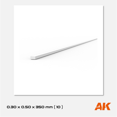 AK Styrene Strip 0.30mm x 0.50mm x 350mm (10 units)