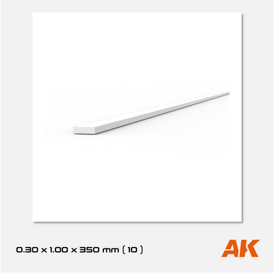 AK Styrene Strip 0.30mm x 1.00mm x 350mm (10 units)