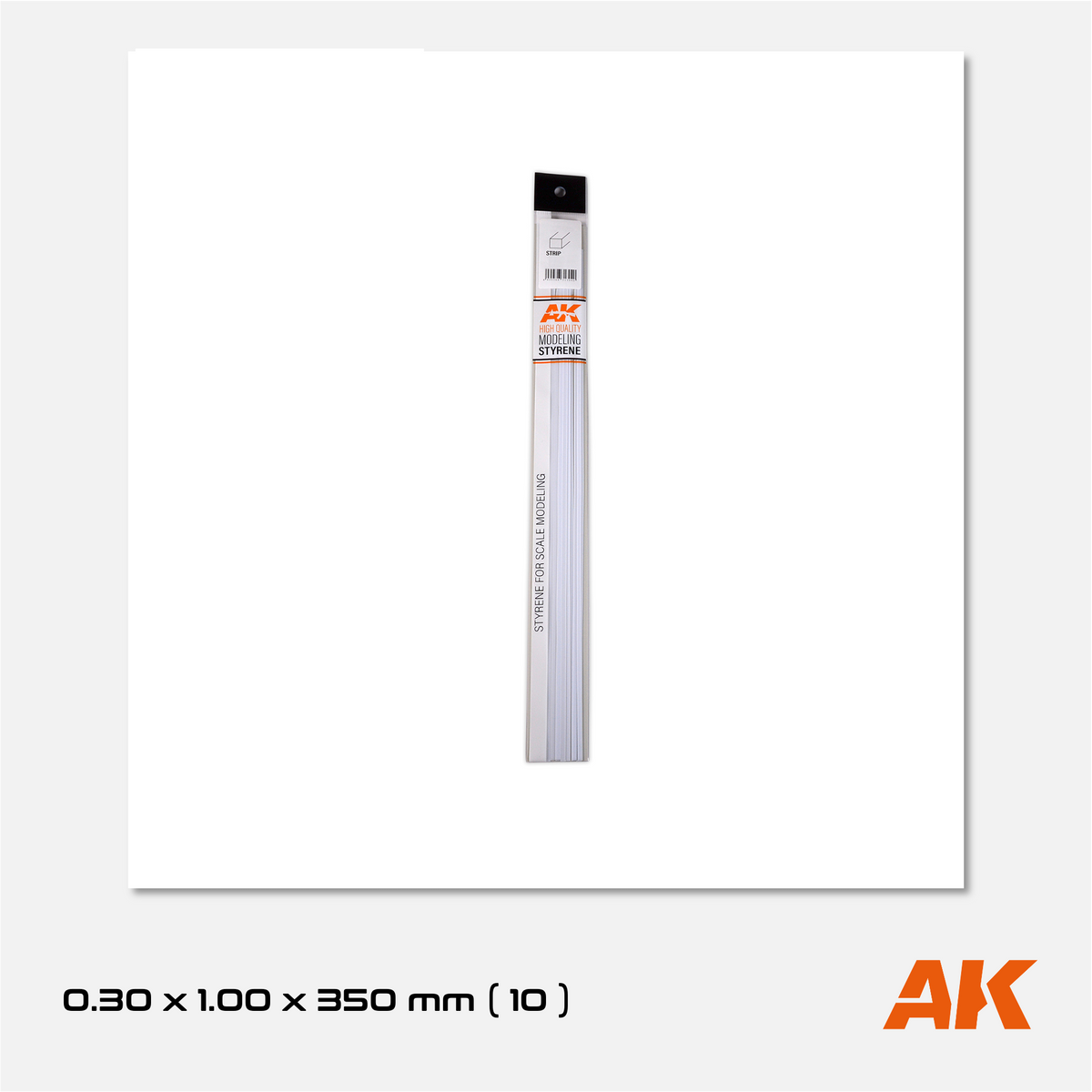 AK Styrene Strip 0.30mm x 1.00mm x 350mm (10 units)