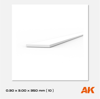 AK Styrene Strip 0.30mm x 3.00mm x 350mm (10 units)