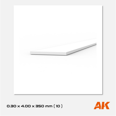 AK Styrene Strip 0.30mm x 4.00mm x 350mm (10 units)