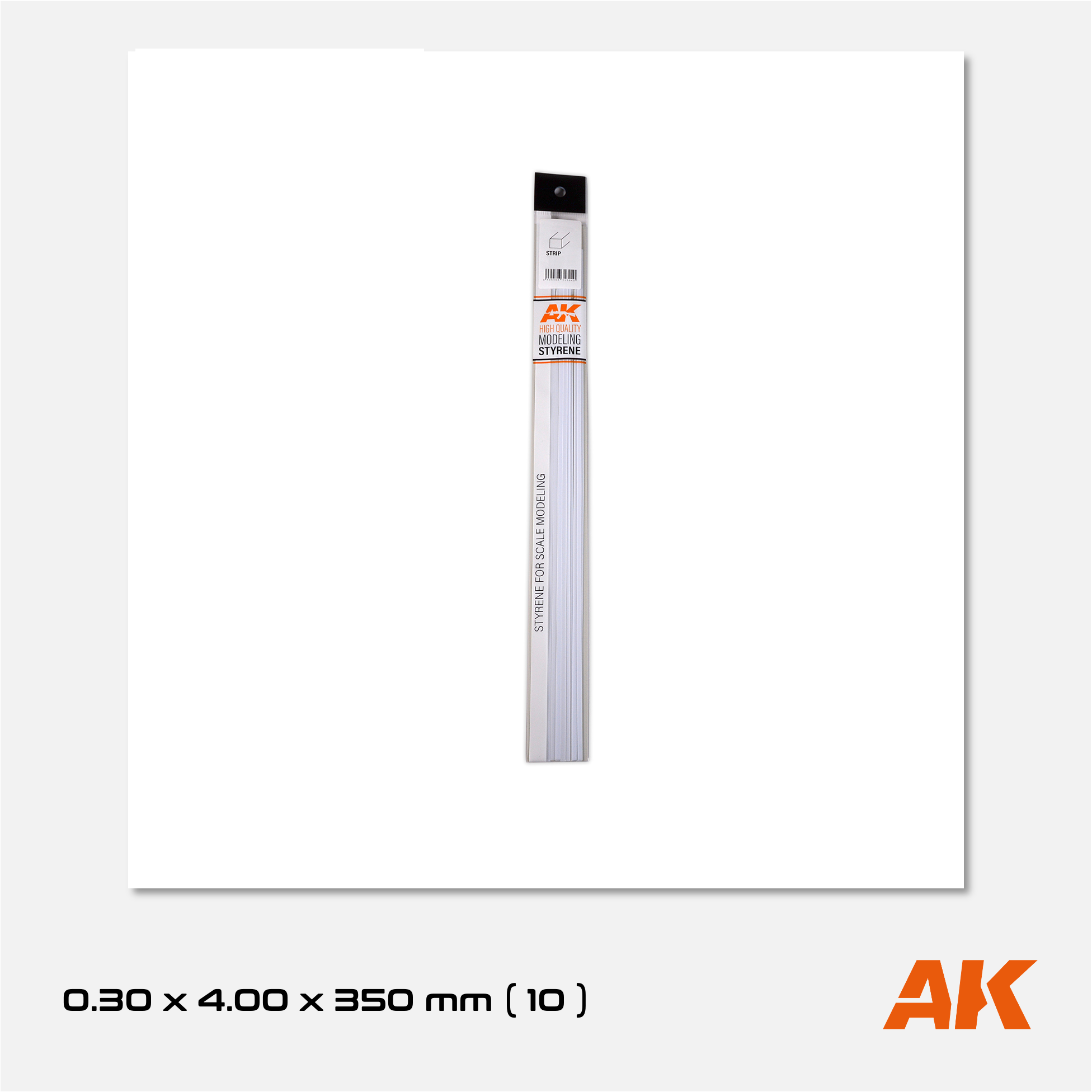 AK Styrene Strip 0.30mm x 4.00mm x 350mm (10 units)