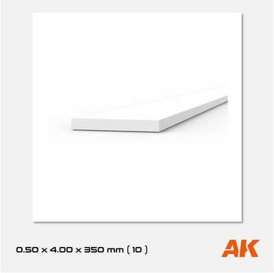 AK Styrene Strip 0.50mm x 4.00mm x 350mm (10 units)