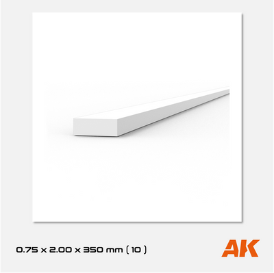 AK Styrene Strip 0.75mm x 2.00mm x 350mm (10 units)