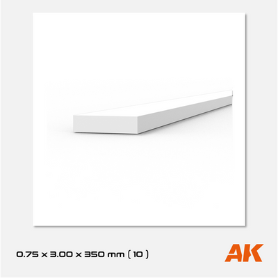 AK Styrene Strip 0.75mm x 3.00mm x 350mm (10 units)