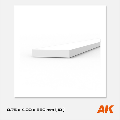 AK Styrene Strip 0.75mm x 4.00mm x 350mm (10 units)