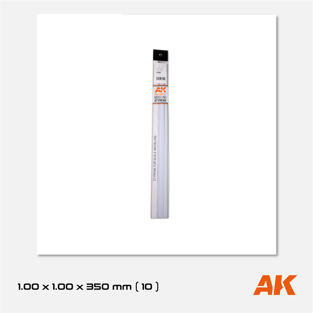 AK Styrene Strip 1.00mm x 1.00mm x 350mm (10 units)
