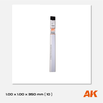 AK Styrene Strip 1.00mm x 1.00mm x 350mm (10 units)