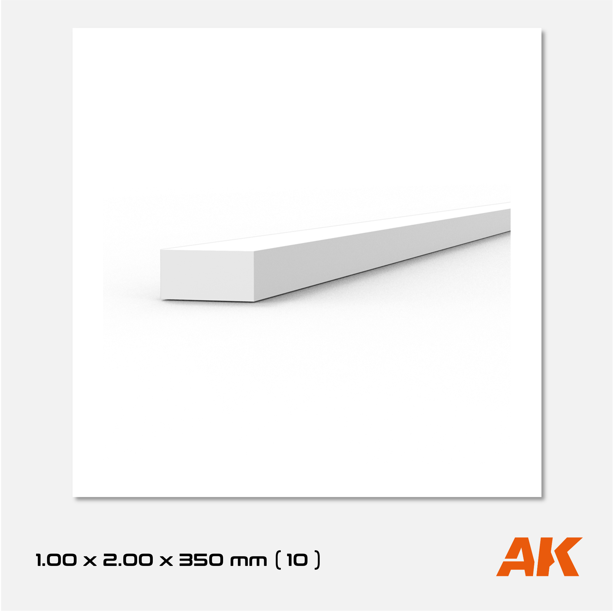 AK Styrene Strip 1.00mm x 2.00mm x 350mm (10 units)