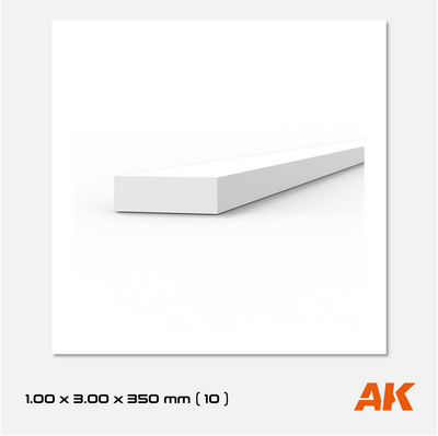 AK Styrene Strip 1.00mm x 3.00mm x 350mm (10 units)