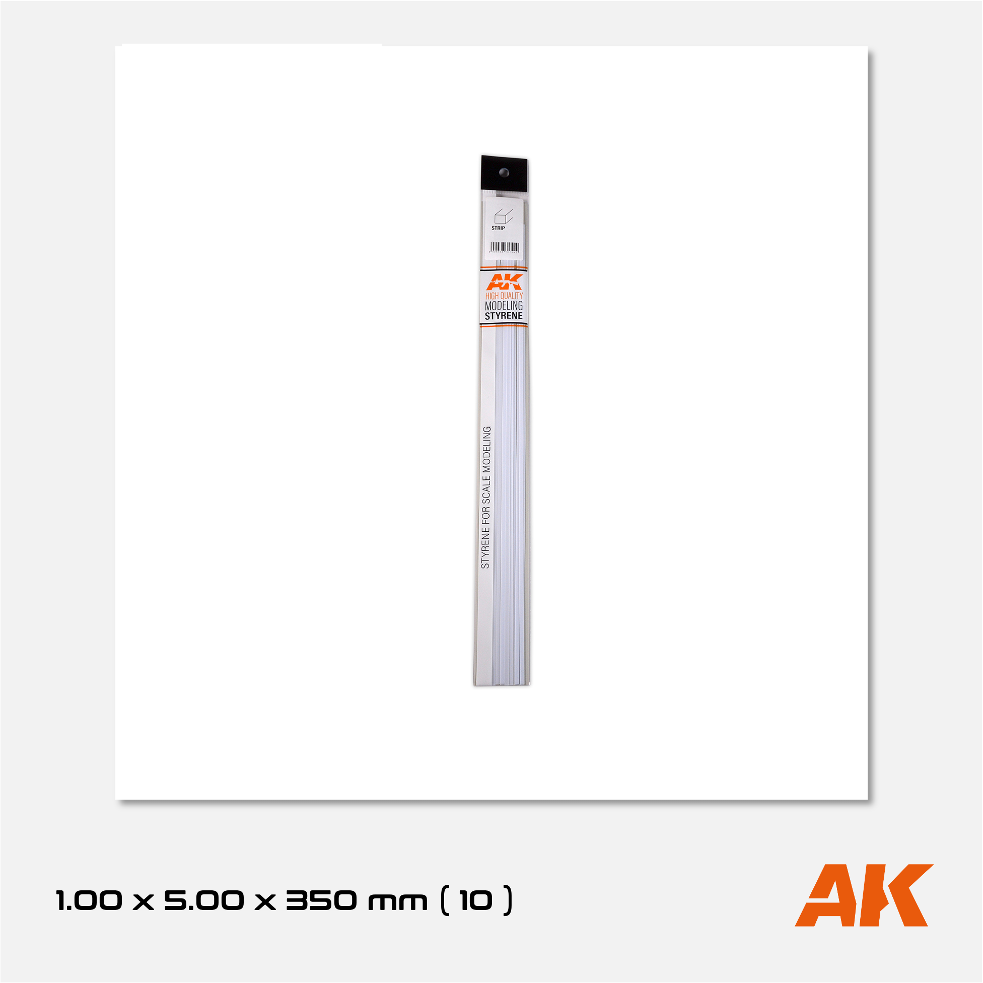 AK Styrene Strip 1.00mm x 5.00mm x 350mm (10 units)