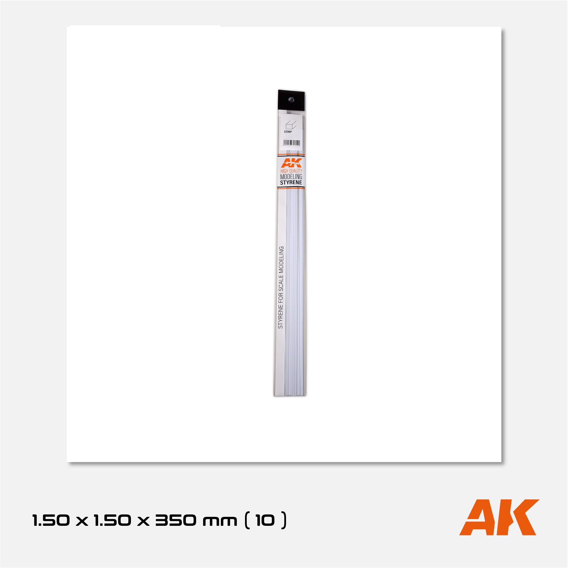 AK Styrene Strip 1.50mm x 1.50mm x 350mm (10 units)
