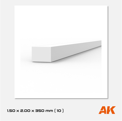 AK Styrene Strip 1.50mm x 2.00mm x 350mm (10 units)