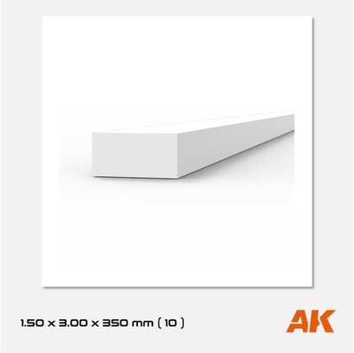 AK Styrene Strip 1.50mm x 3.00mm x 350mm (10 units)