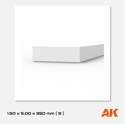 AK Styrene Strip 1.50mm x 5.00mm x 350mm (9 units)