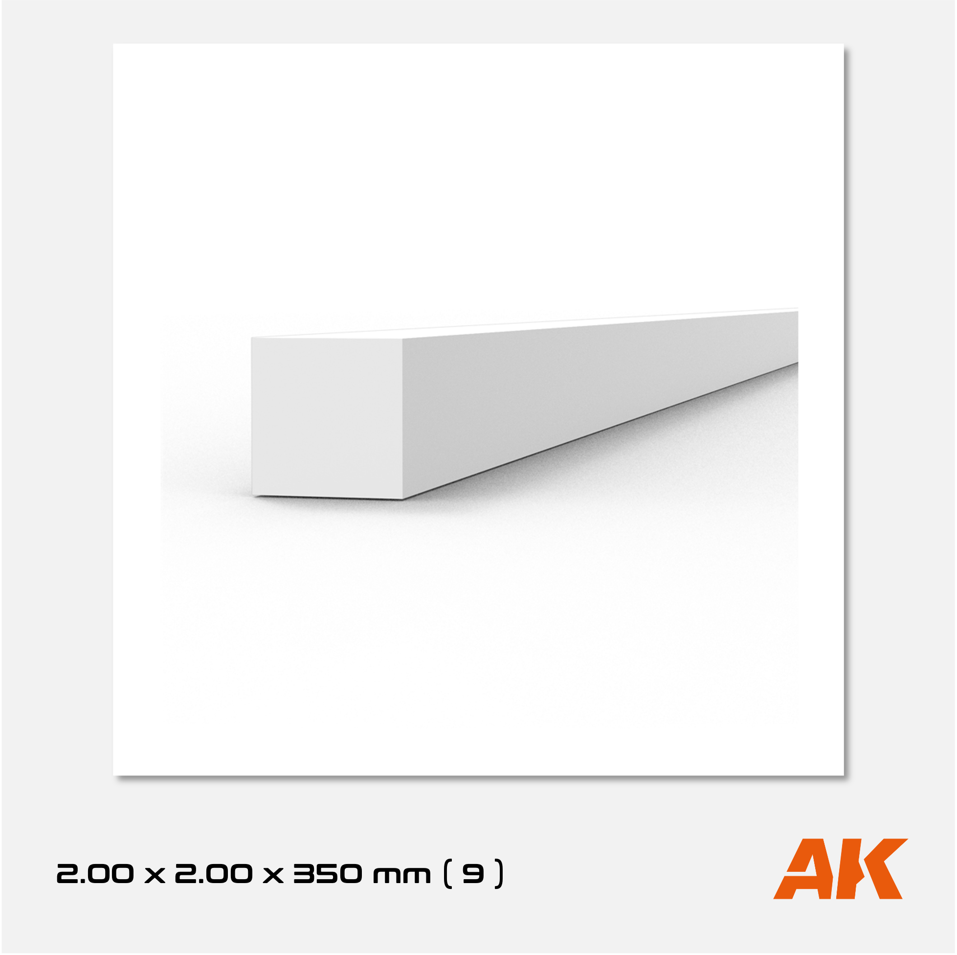 AK Styrene Strip 2.00mm x 2.00mm x 350mm (9 units)
