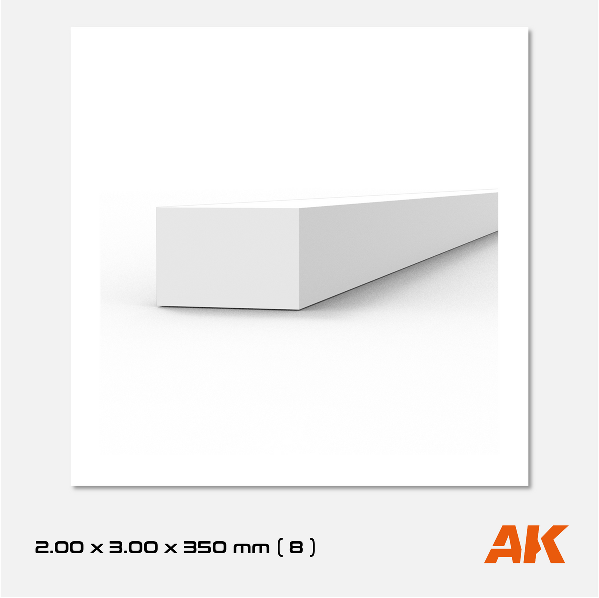 AK Styrene Strip 2.00mm x 3.00mm x 350mm (8 units)