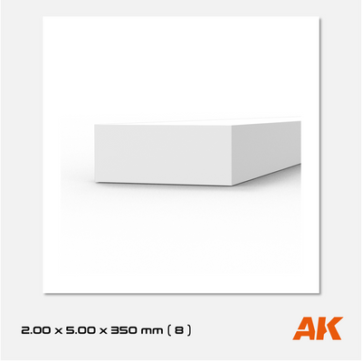 AK Styrene Strip 2.00mm x 5.00mm x 350mm (8 units)