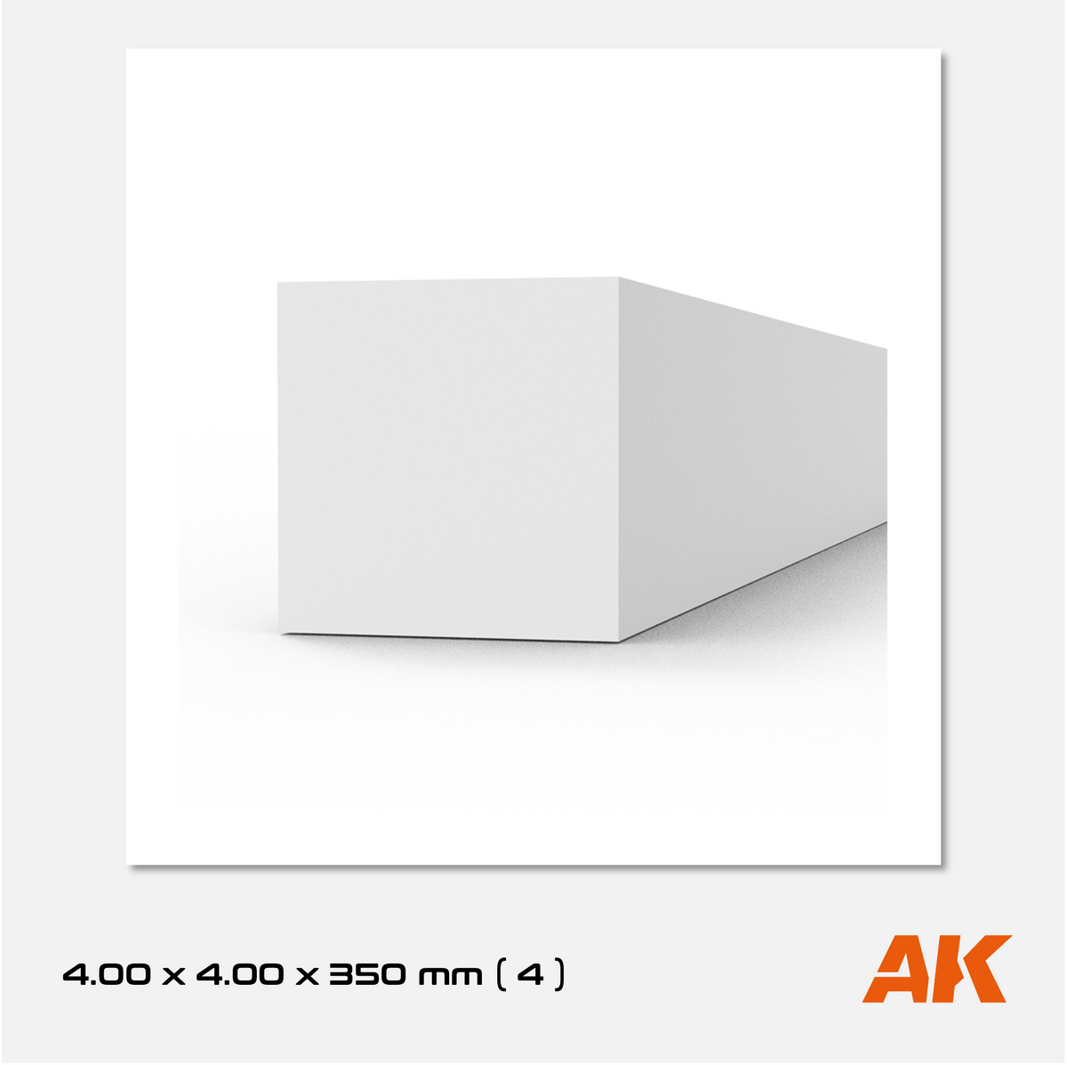 AK Styrene Strip 4.00mm x 4.00mm x 350mm (4 units)