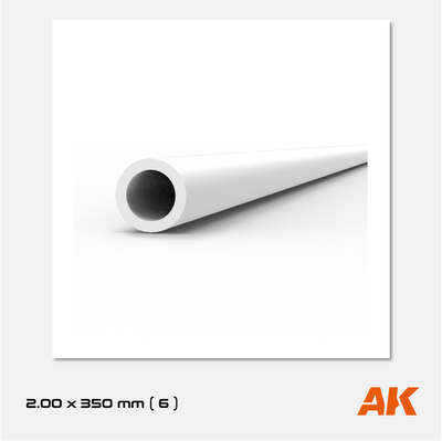 AK Styrene Round Tube - 2.00mm x 350mm (6 units)