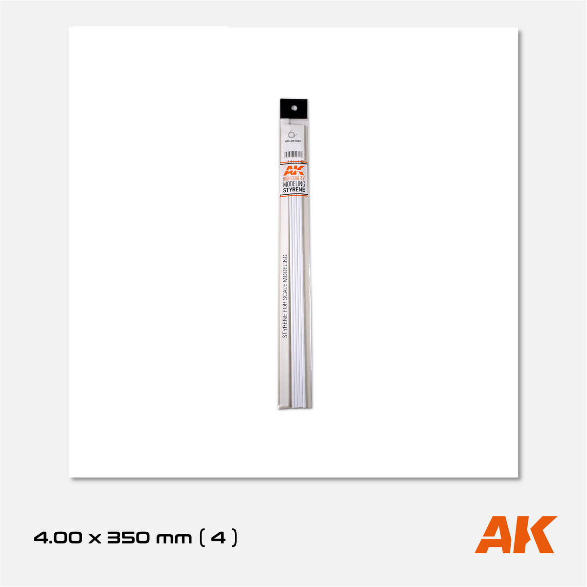 AK Styrene Round Tube - 4.00mm x 350mm (4 units)