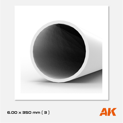AK Styrene Round Tube - 6.00mm x 350mm (3 units)