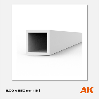 AK Styrene Square Tube - 3.00mm x 350mm (3 units)