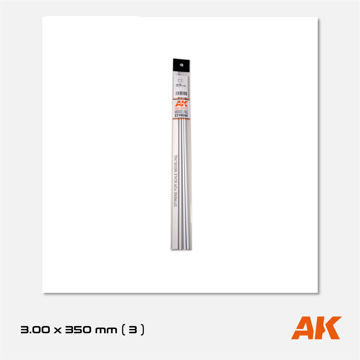 AK Styrene Square Tube - 3.00mm x 350mm (3 units)