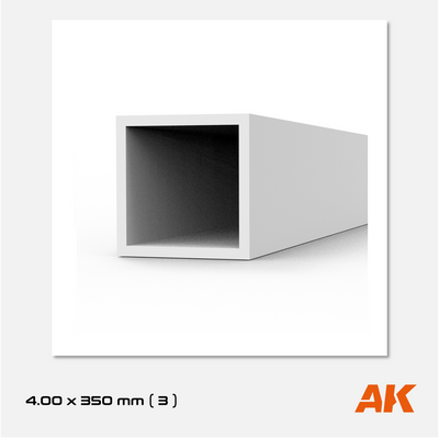 AK Styrene Square Tube - 4.00mm x 350mm (3 units)