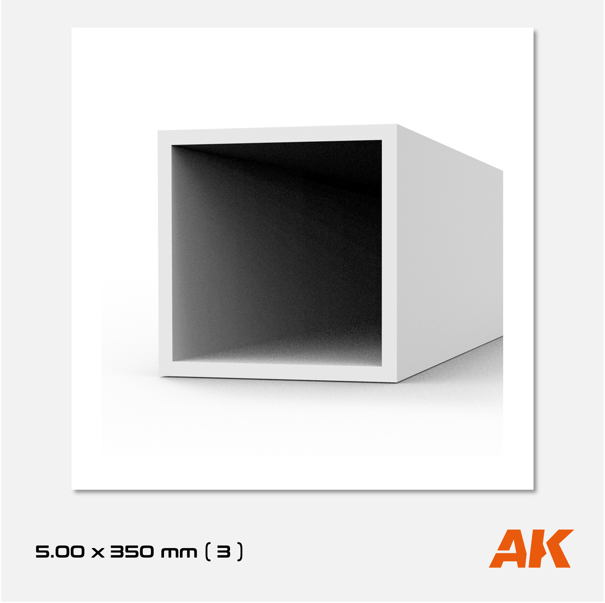 AK Styrene Square Tube - 5.00mm x 350mm (3 units)