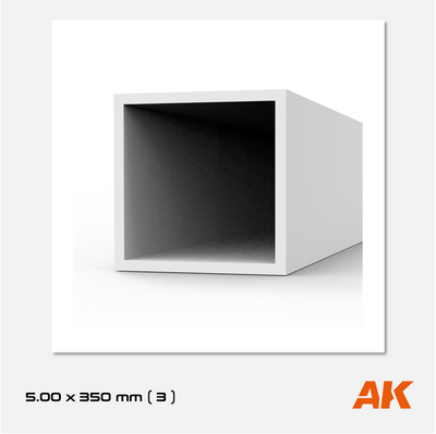 AK Styrene Square Tube - 5.00mm x 350mm (3 units)