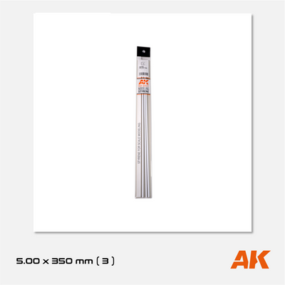 AK Styrene Square Tube - 5.00mm x 350mm (3 units)