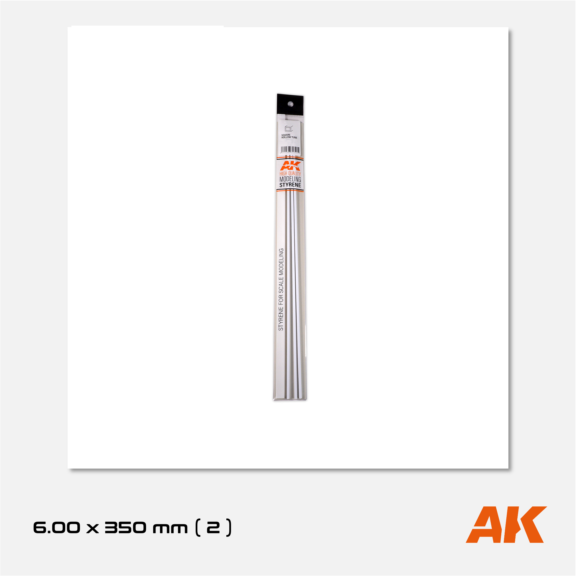 AK Styrene Square Tube - 6.00mm x 350mm (2 units)