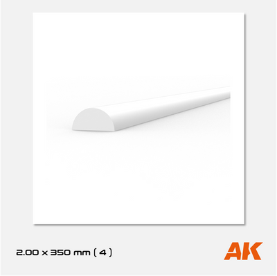 AK Styrene Half Cane - 2.00mm x 350mm (4 units)