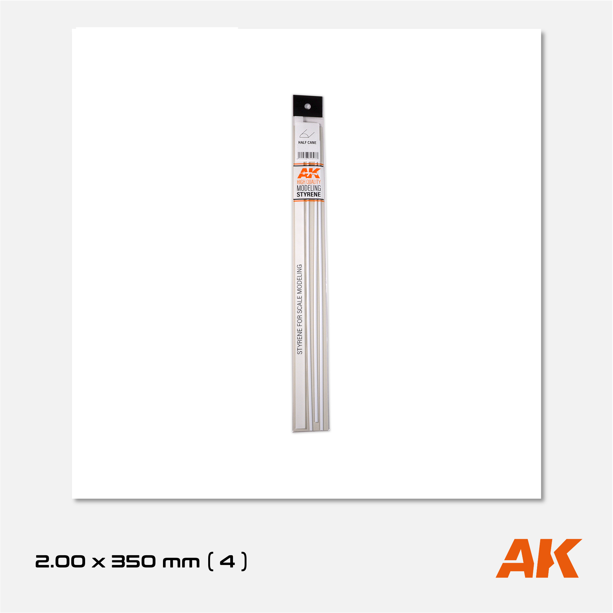 AK Styrene Half Cane - 2.00mm x 350mm (4 units)