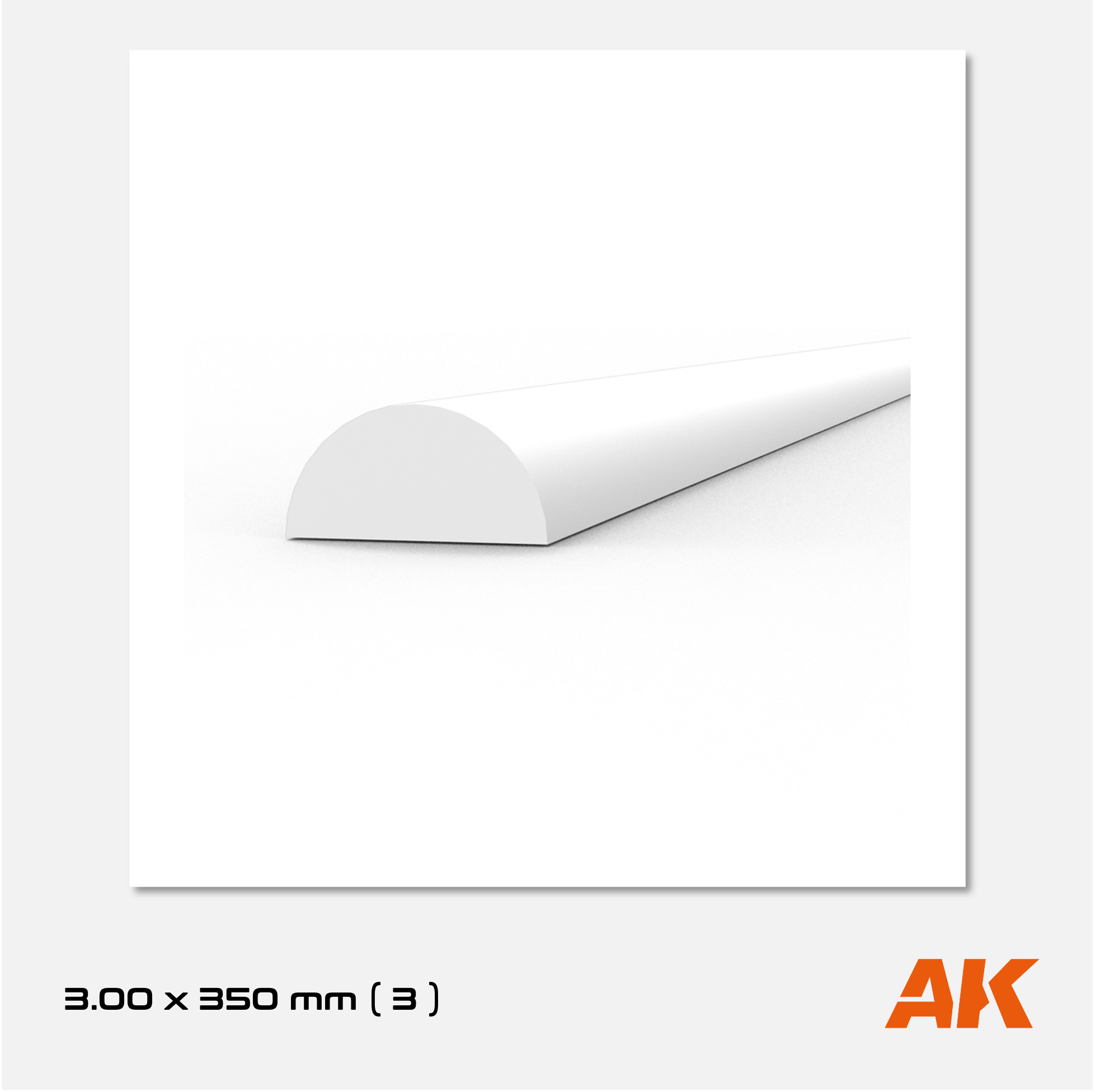 AK Styrene Half Cane - 3.00mm x 350mm (3 units)