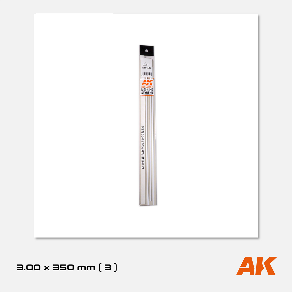 AK Styrene Half Cane - 3.00mm x 350mm (3 units)