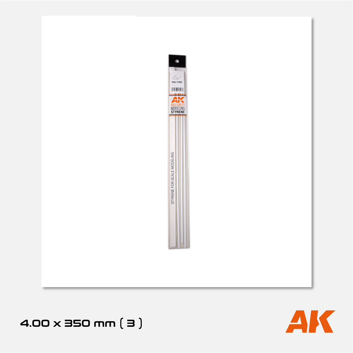 AK Styrene Half Cane - 4.00mm x 350mm (3 units)