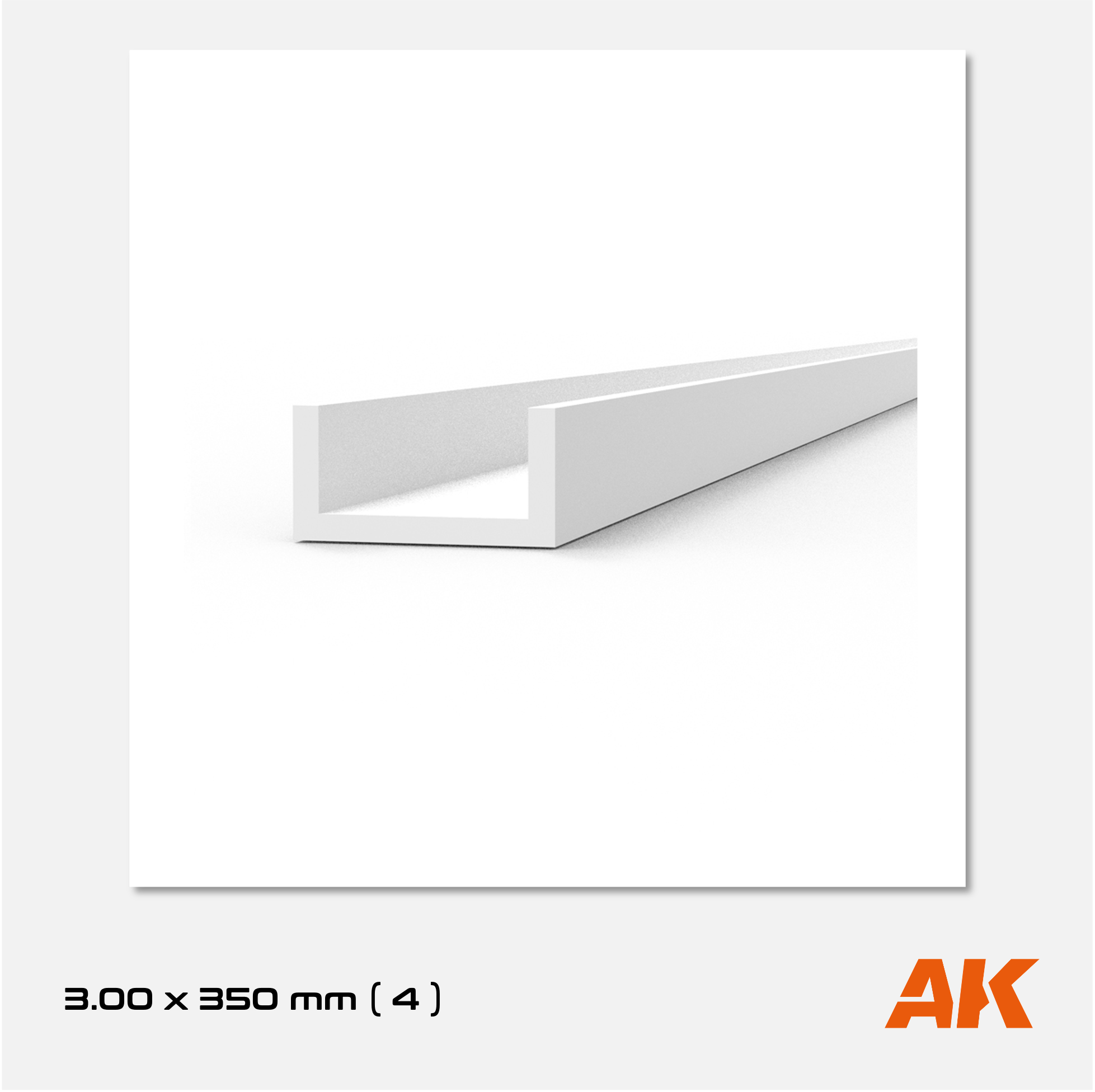 AK Styrene U-Channel - 3.00mm width x 350mm (4 units)