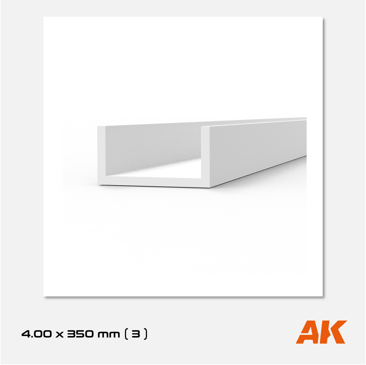 AK Styrene U-Channel - 4.00mm width x 350mm (3 units)