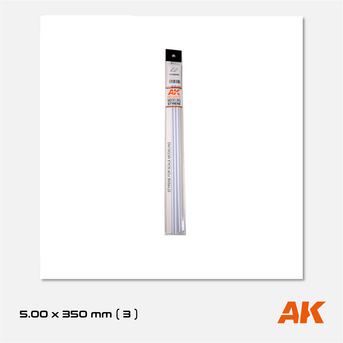 AK Styrene U-Channel - 5.00mm width x 350mm (3 units)