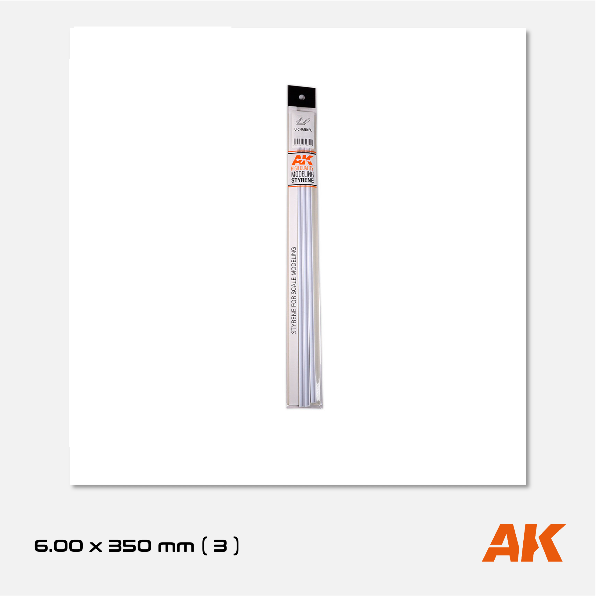 AK Styrene U-Channel - 6.00mm width x 350mm (3 units)