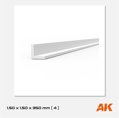 AK Styrene Angle - 1.50mm x 1.50mm x 350mm (4 units)