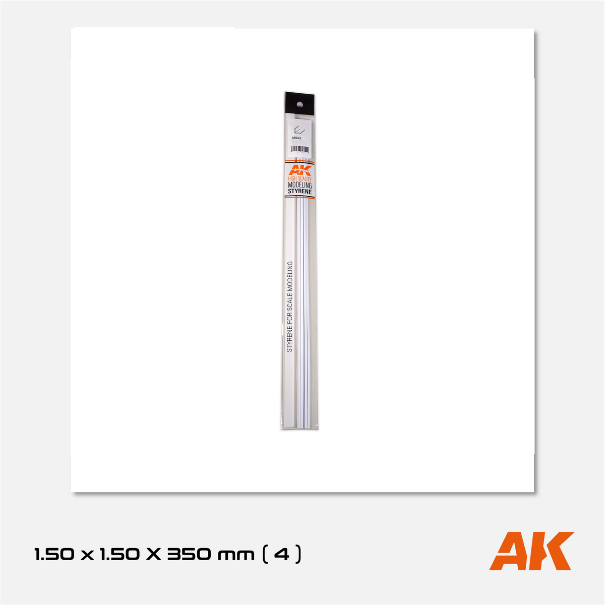 AK Styrene Angle - 1.50mm x 1.50mm x 350mm (4 units)