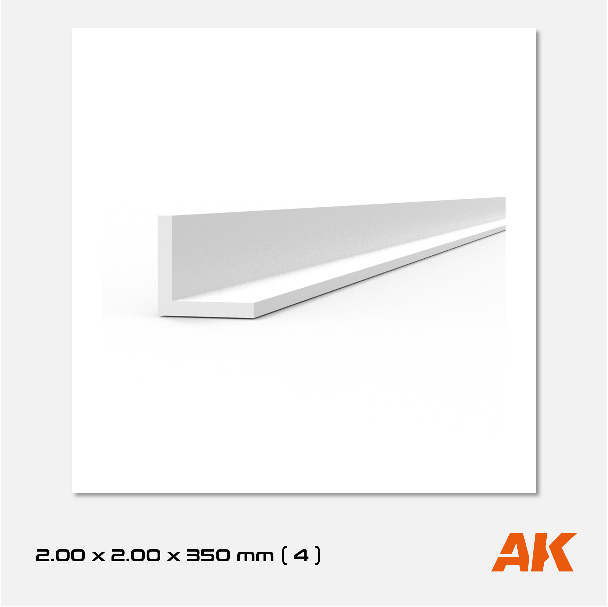 AK Styrene Angle - 2.00mm x 2.00mm x 350mm (4 units)