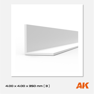 AK Styrene Angle - 4.00mm x 4.00mm x 350mm (3 units)