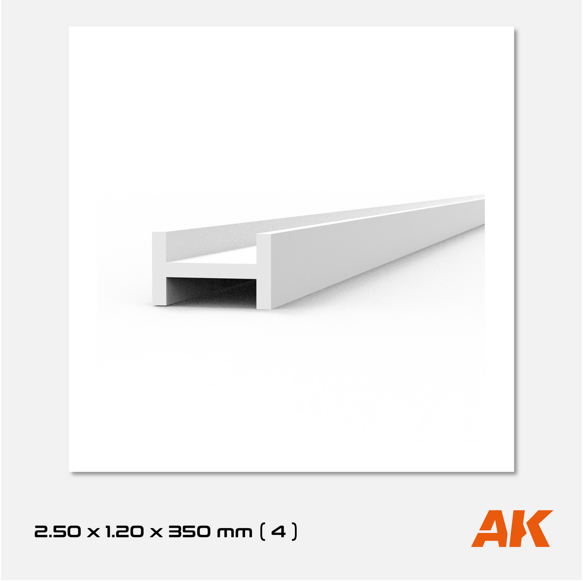 AK Styrene Beam I Shape - 2.50mm x 1.20mm x 350mm (4 units)