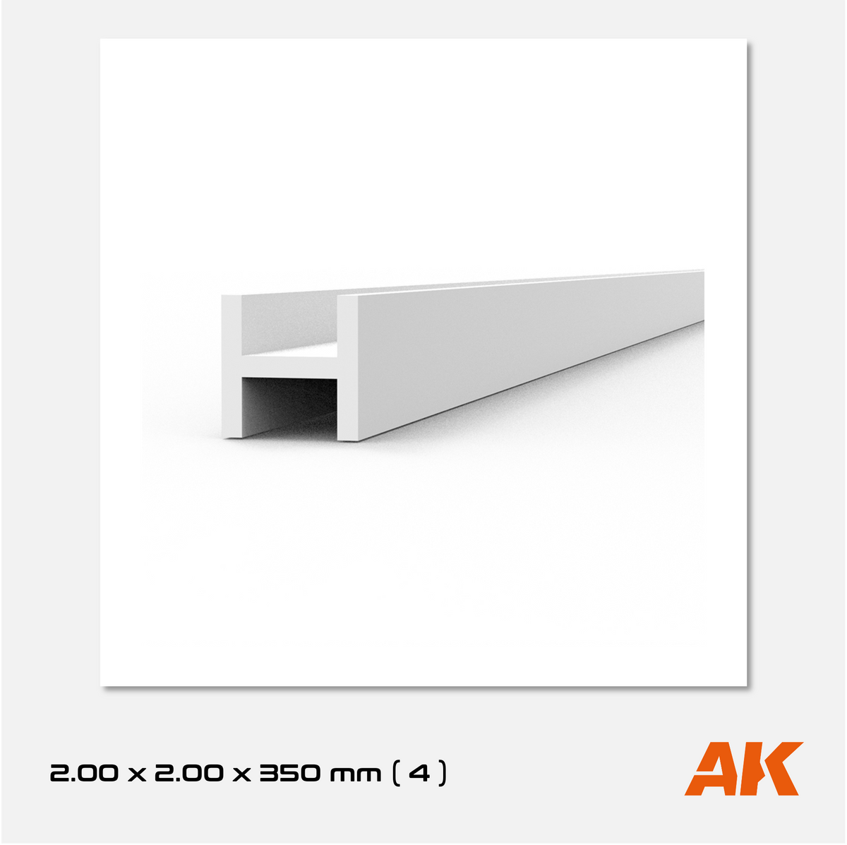AK Styrene Beam H Shape - 2.00mm x 2.00mm x 350mm (4 units)