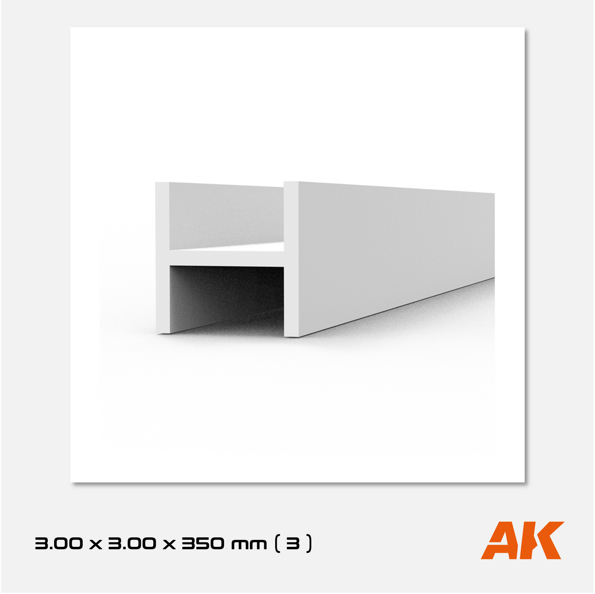 AK Styrene Beam H Shape - 3.00mm x 3.00mm x 350mm (3 units)