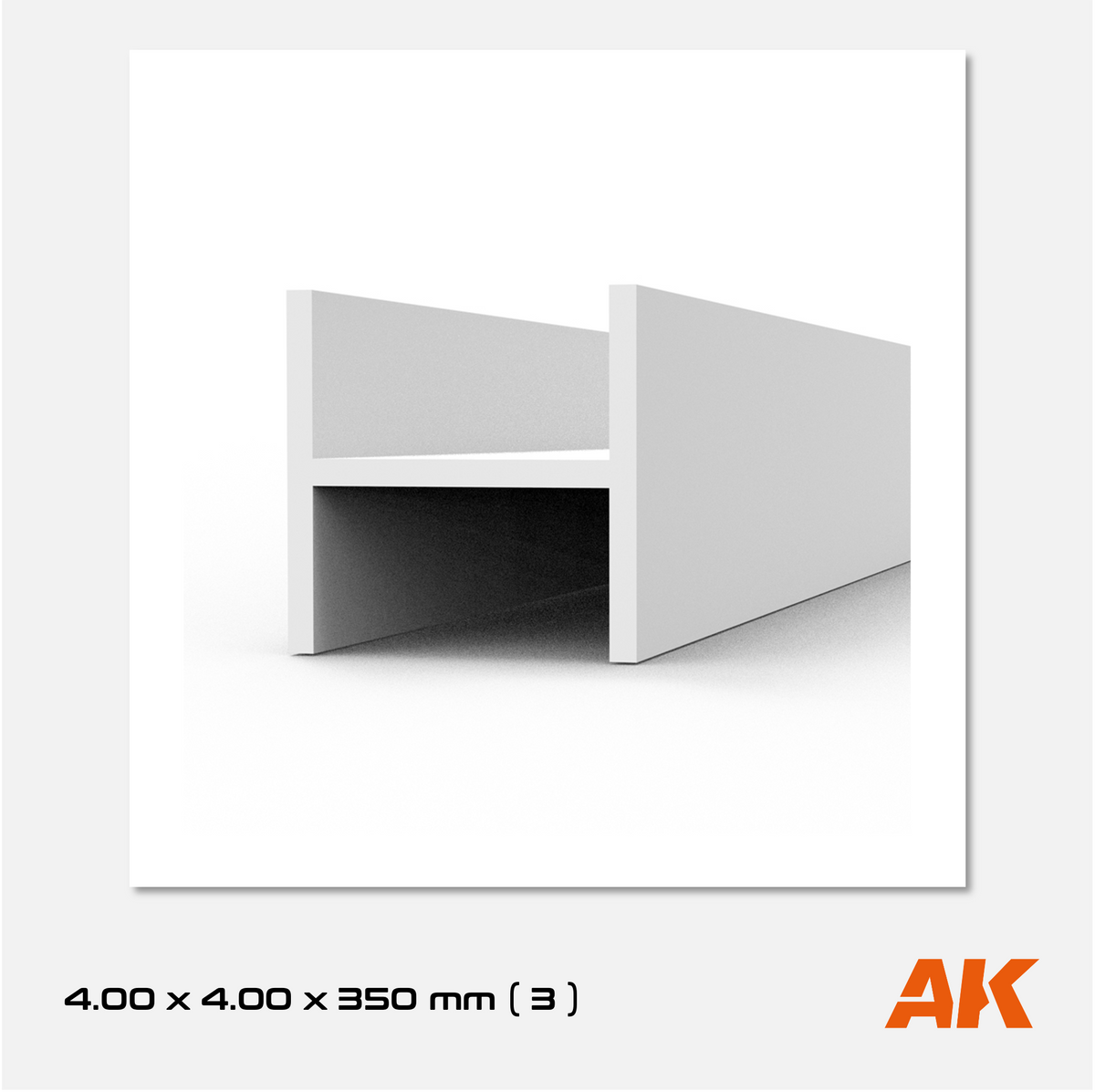 AK Styrene Beam H Shape - 4.00mm x 4.00mm x 350mm (3 units)